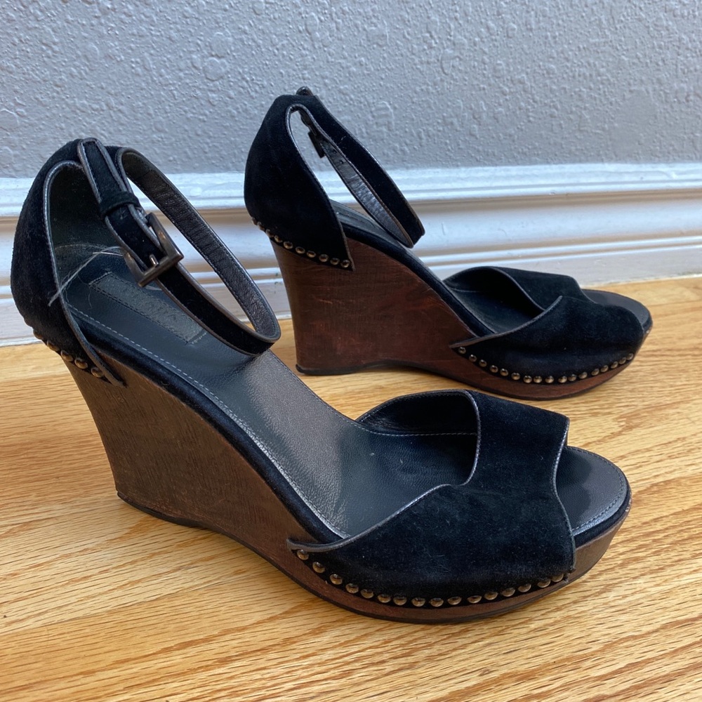 Prada black suede open toe platform wedges, 38 ($200 obo)